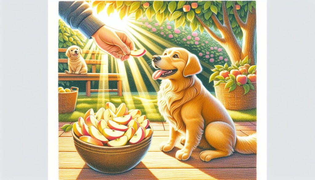 Dog eating apples