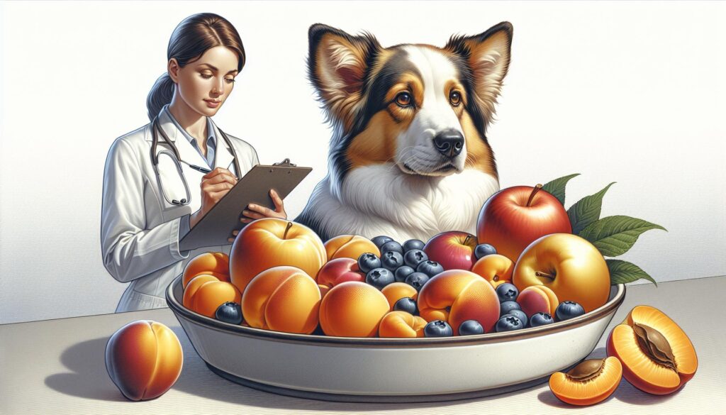 Dog eating apricots