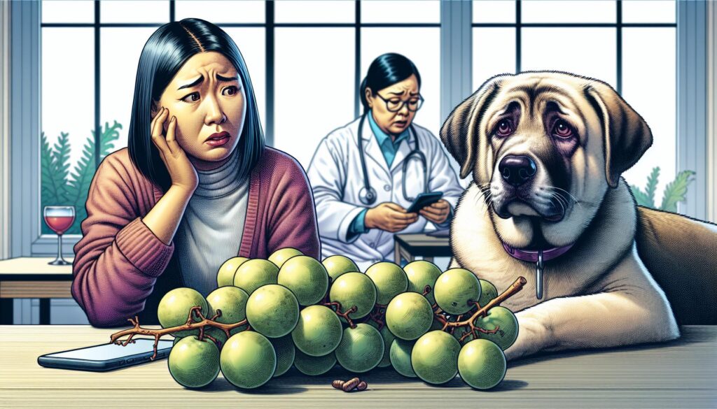 Dog eating grapes