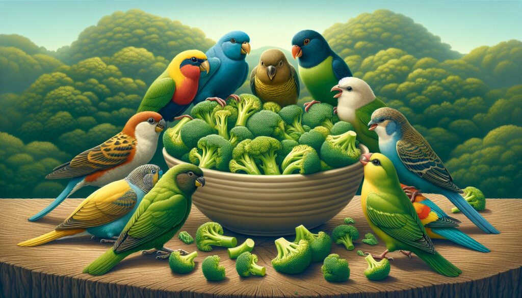 Bird eating broccoli