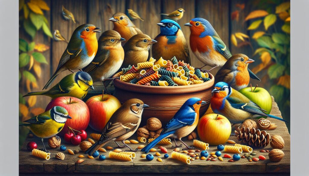 Bird eating pasta