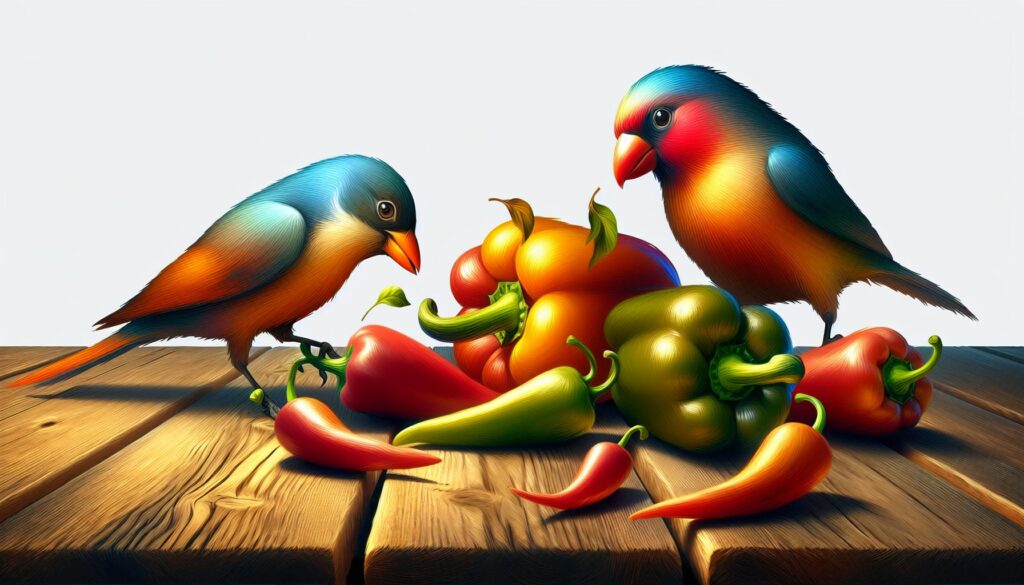 Bird eating peppers