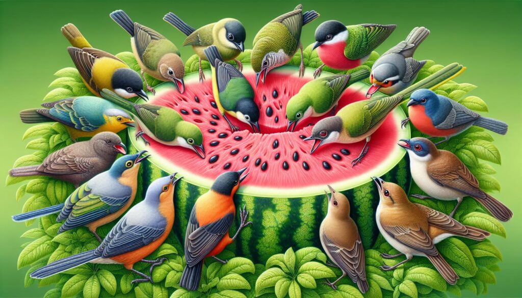 Bird eating watermelon