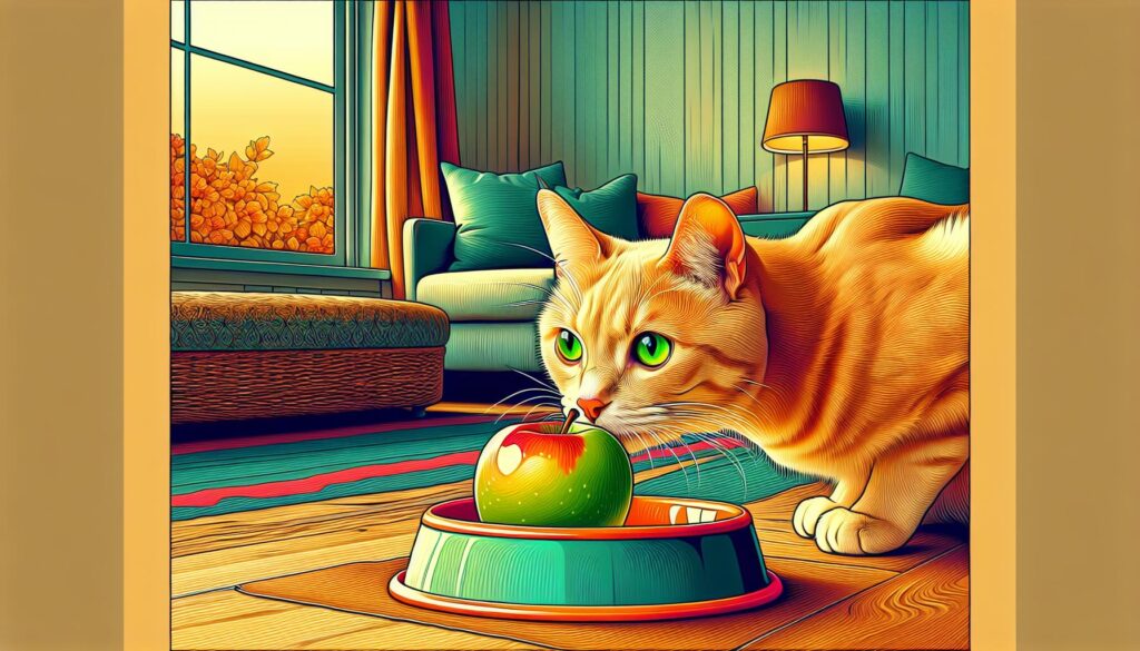 Cat eating apples