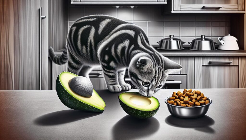 Cat eating avocado