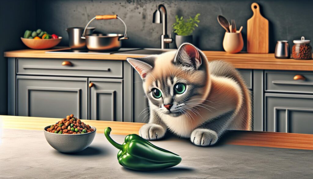 Cat eating bell peppers