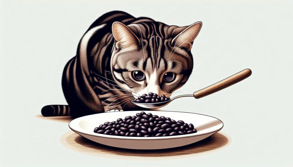 Cat eating black beans