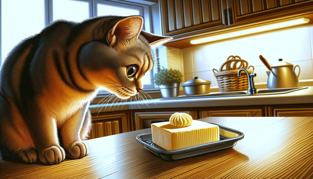 Cat eating butter