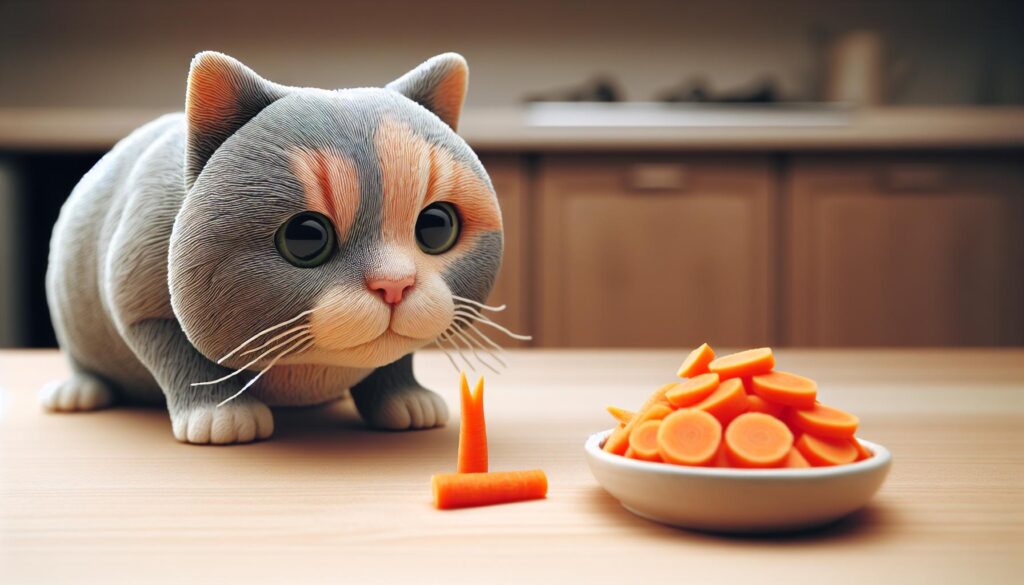 Cat eating carrots