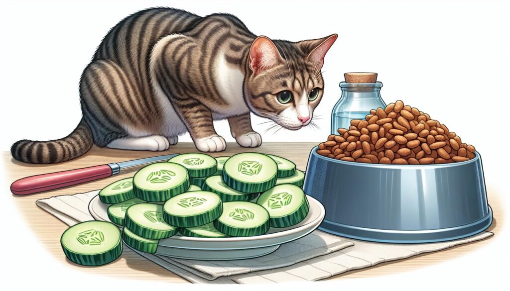 Cat eating cucumber