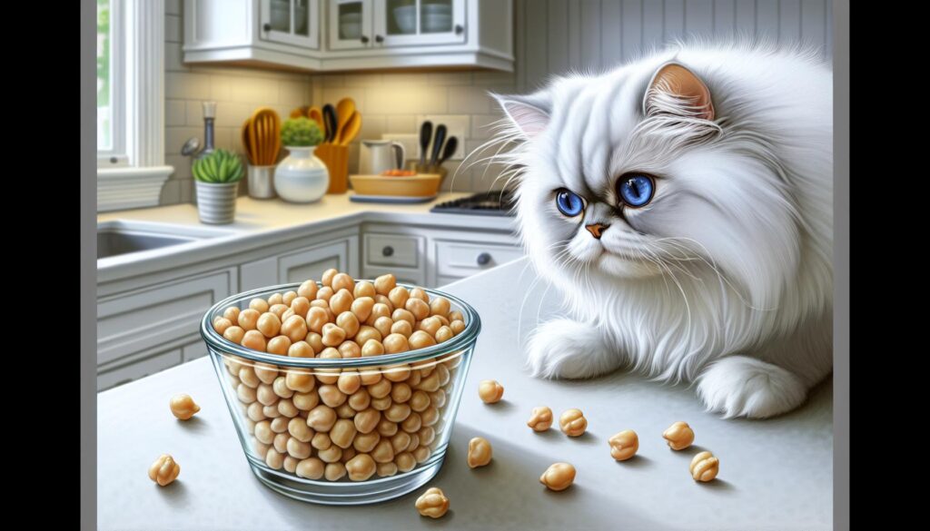 Cat eating garbanzo beans (chickpeas)