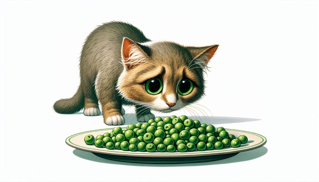 Cat eating green peas