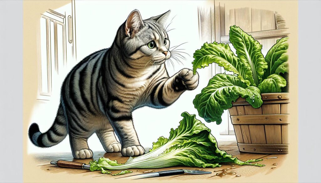 Cat eating lettuce