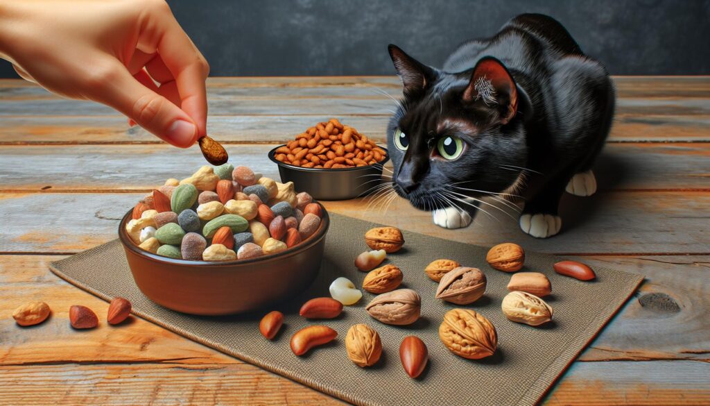 Cat eating nuts