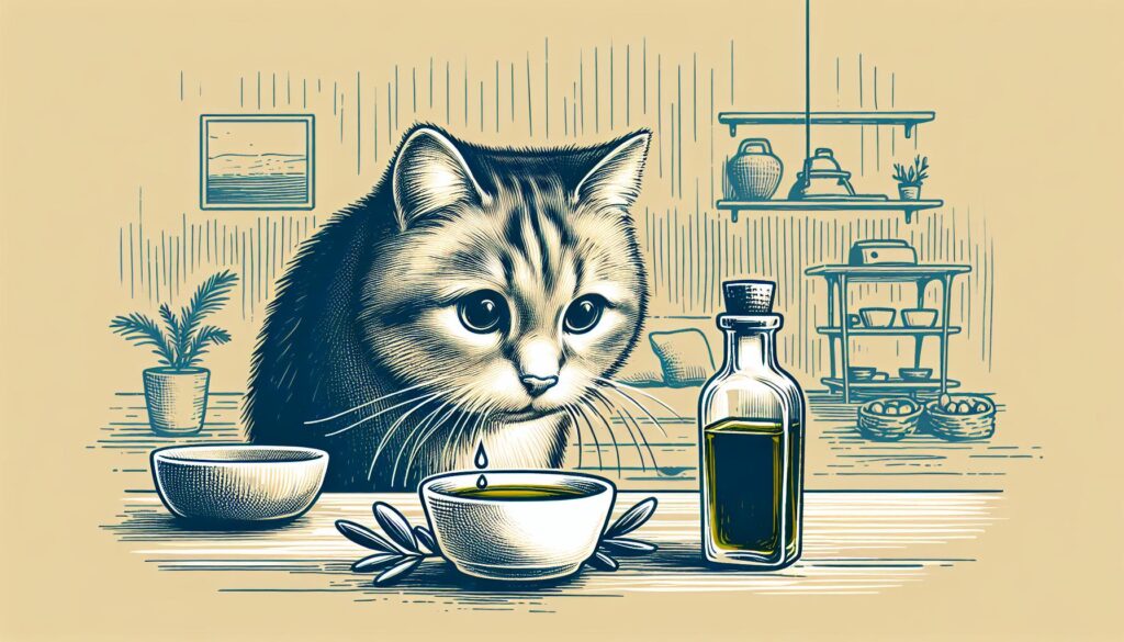 Cat eating olive oil