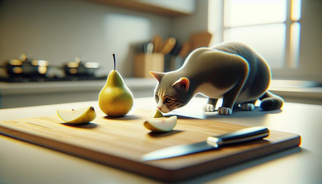 Cat eating pear