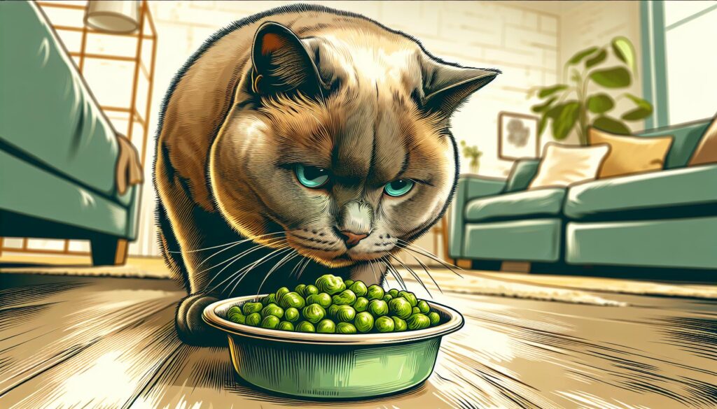 Cat eating peas