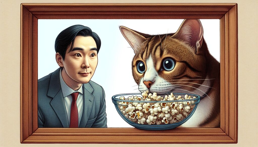 Cat eating popcorn