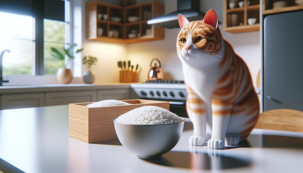 Cat eating rice