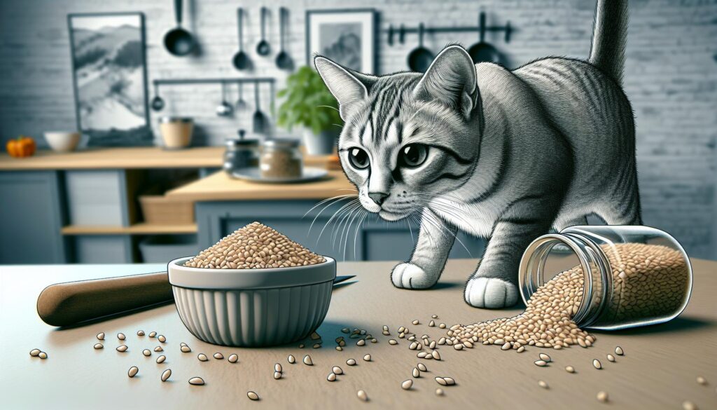 Cat eating sesame seeds