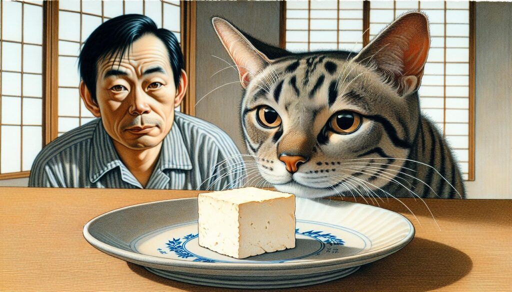 Cat eating tofu