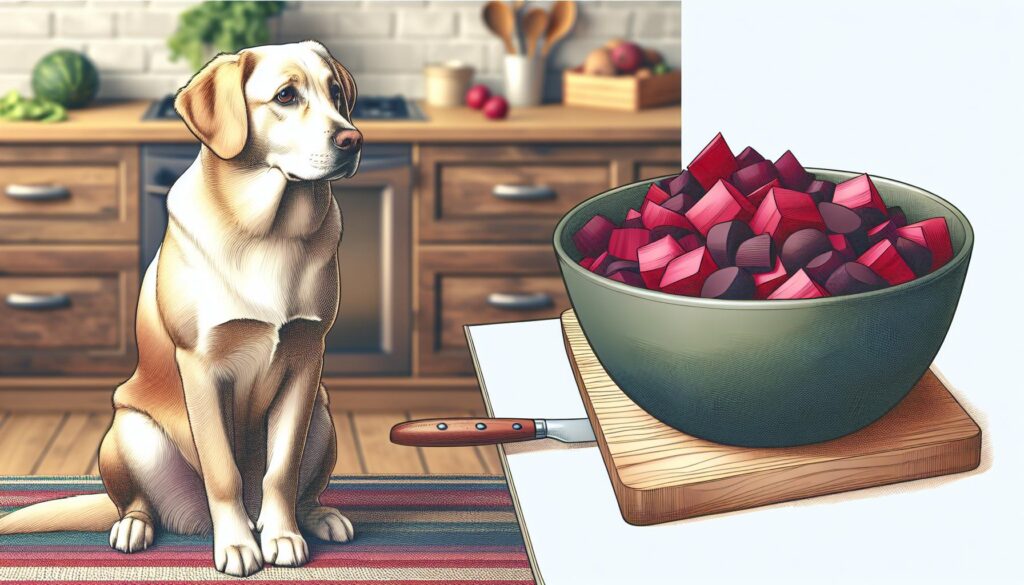 Dog eating beets