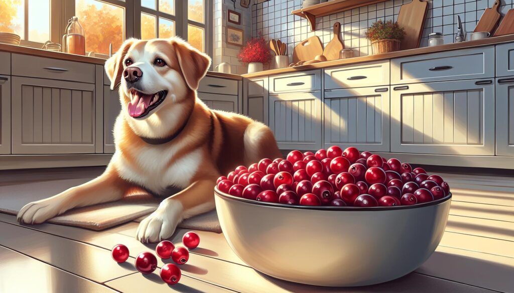 Dog eating cranberries