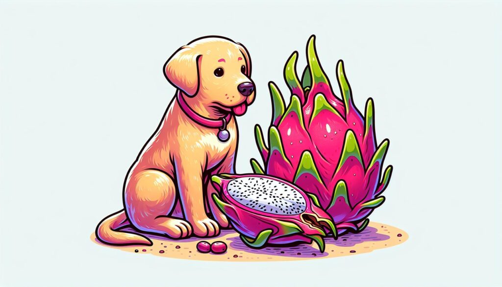 Dog eating dragonfruit