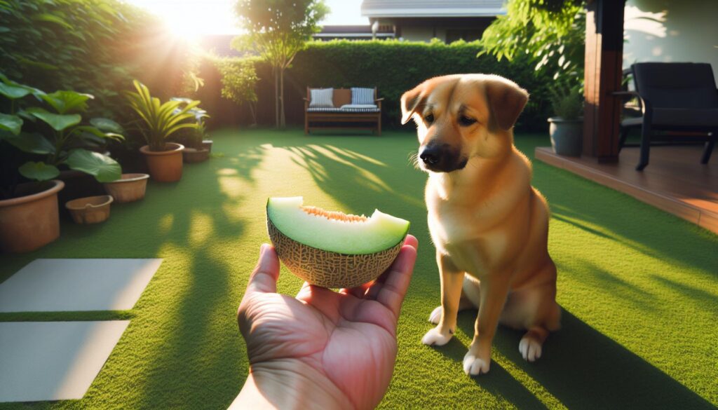 Dog eating honeydew