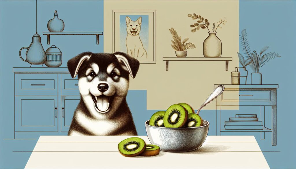 Dog eating kiwi