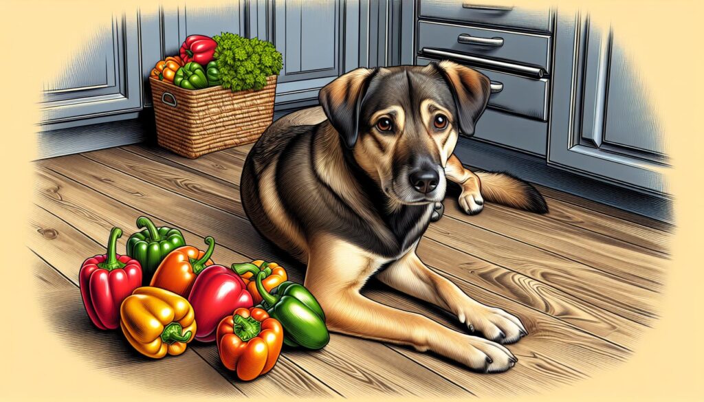 Dog eating peppers