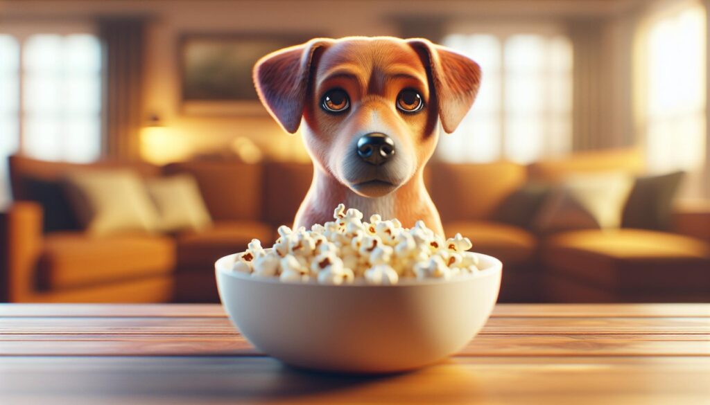 Dog eating popcorn