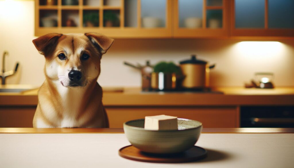 Dog eating tofu