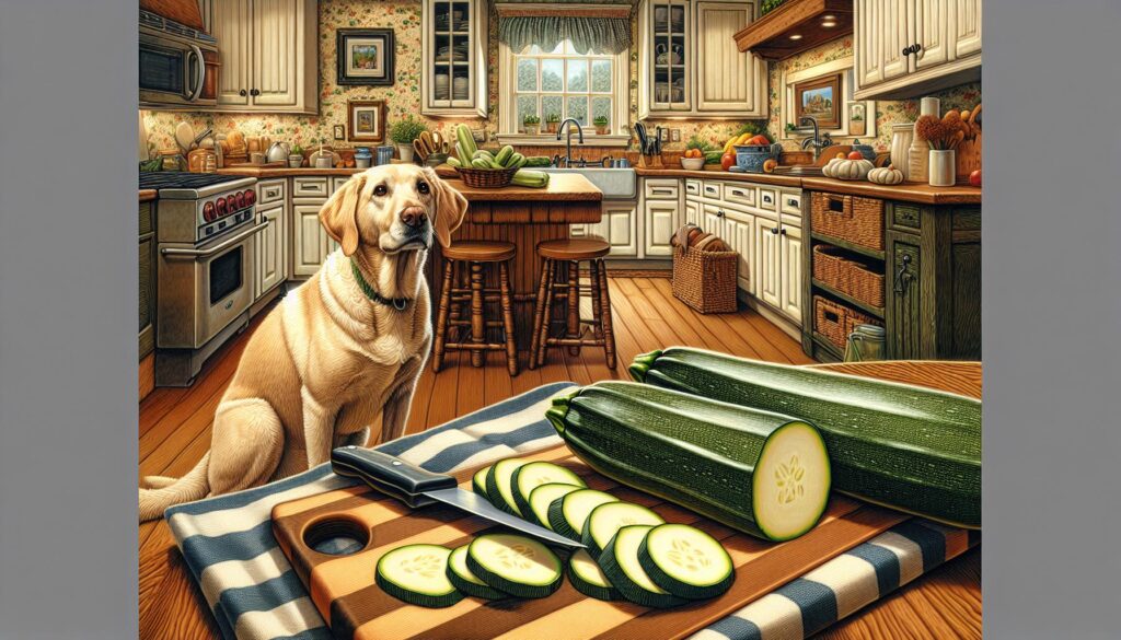 Dog eating zucchini