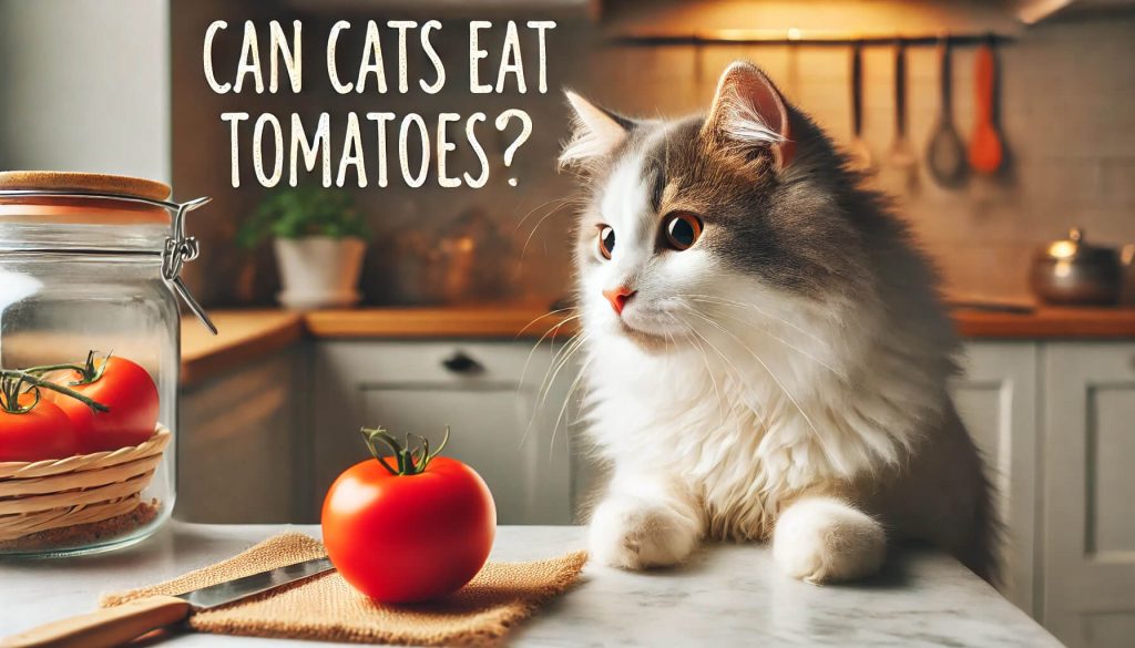 Cat eating tomatoes