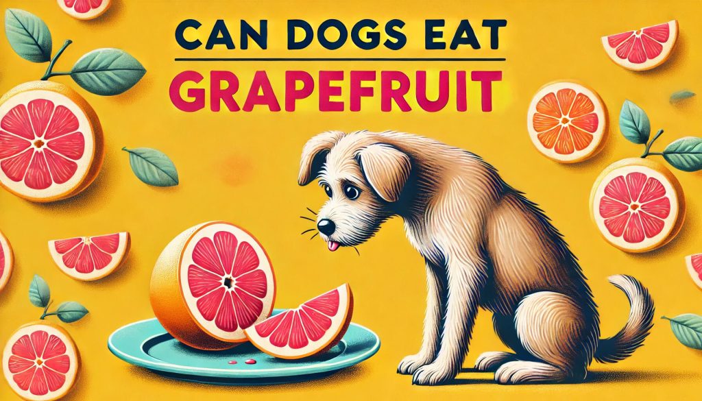 Dog eating grapefruit