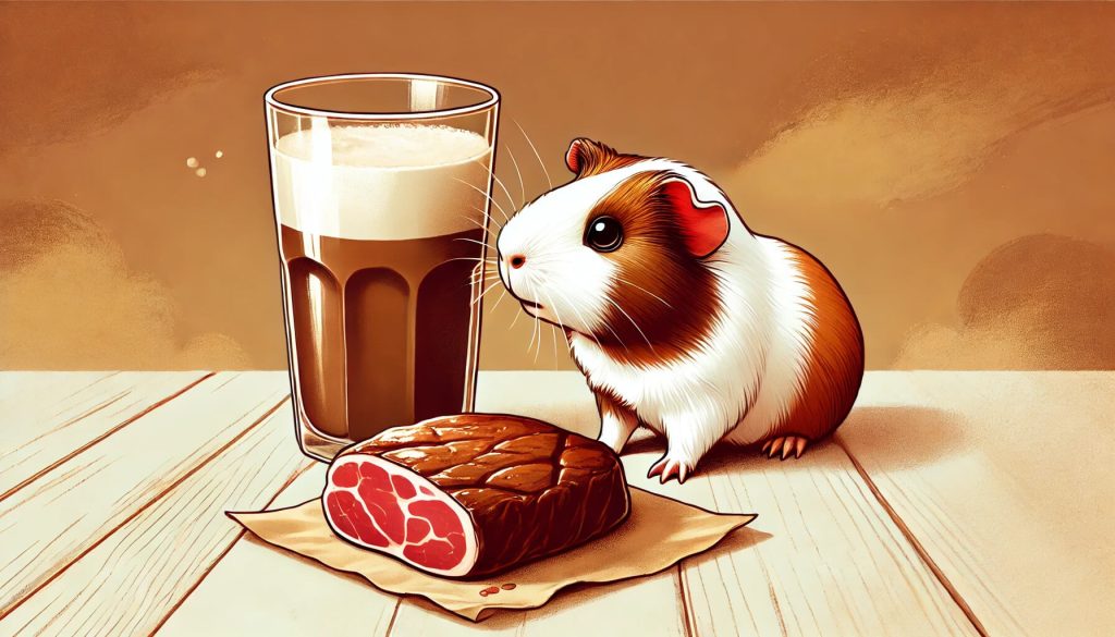 Guinea pig eating beef