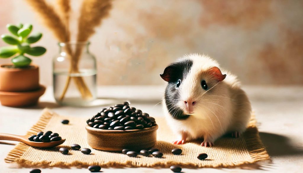 Guinea pig eating black beans