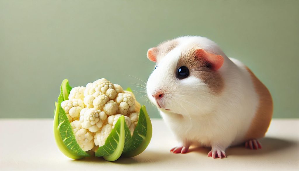 Guinea pig eating cauliflower