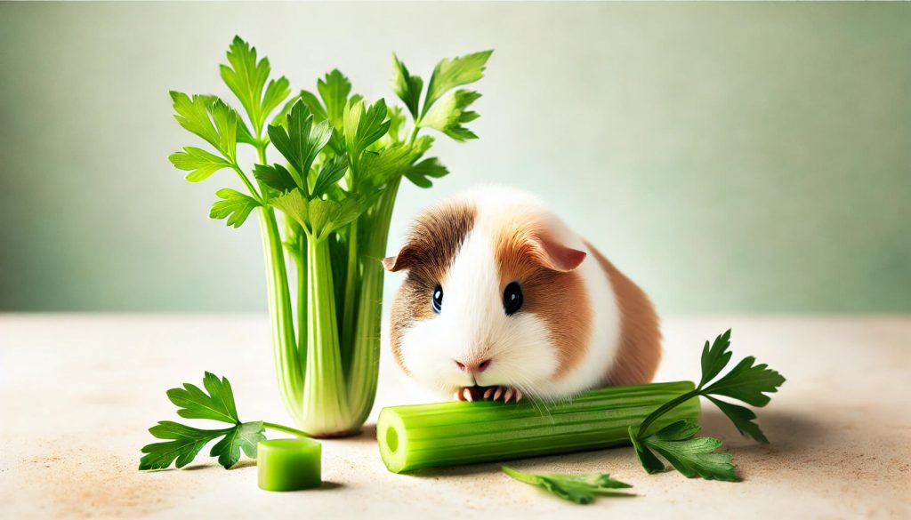 Guinea pig eating celery