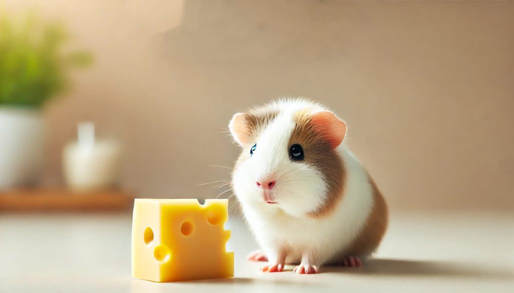 Guinea pig eating cheese