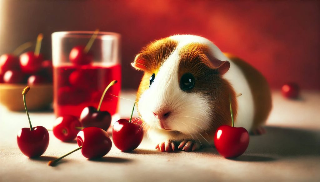 Guinea pig eating cherries