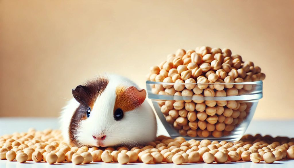 Guinea pig eating chickpeas