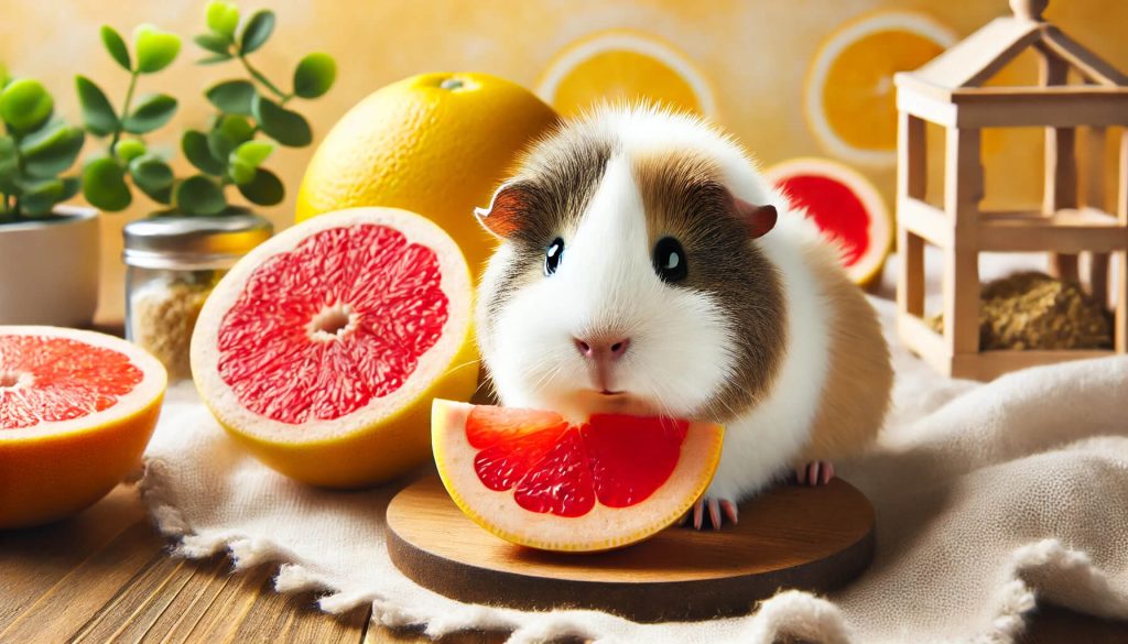 Guinea pig eating grapefruit