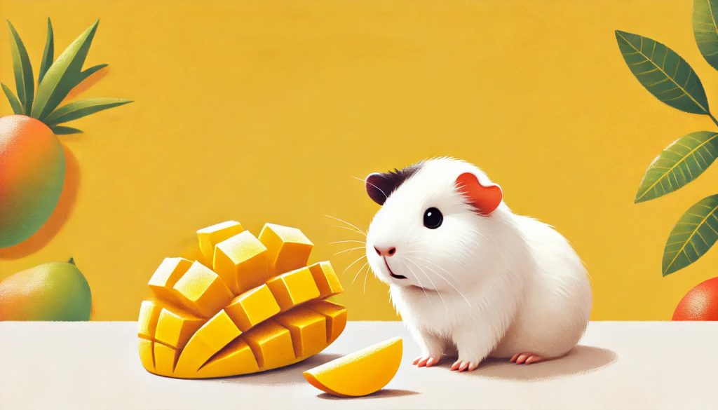 Guinea pig eating mango