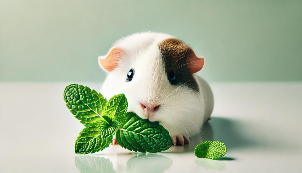 Guinea pig eating mint