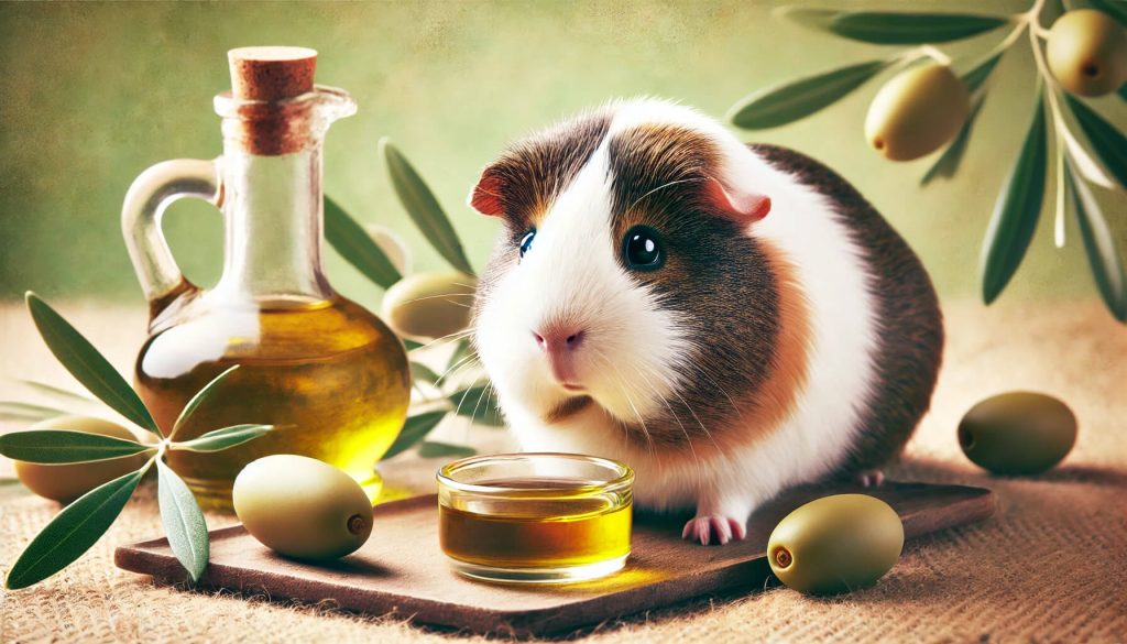 Guinea pig eating olive oil