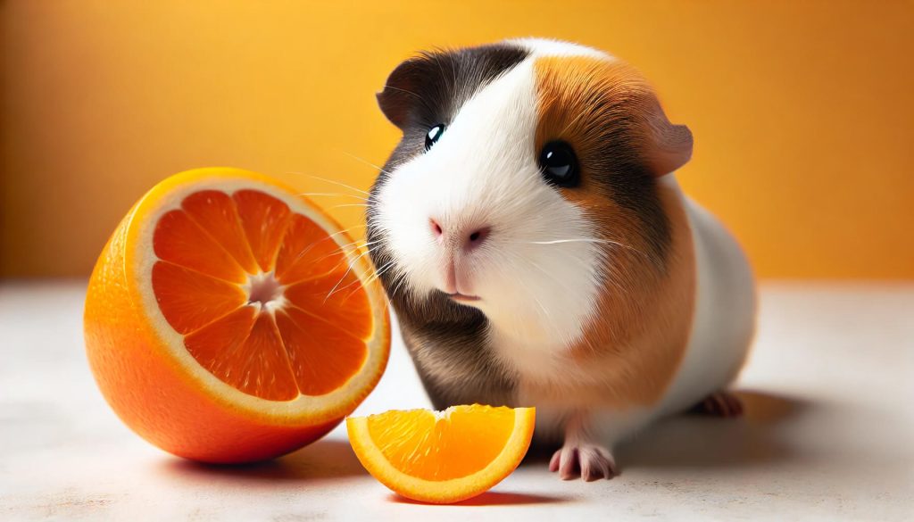 Guinea pig eating oranges