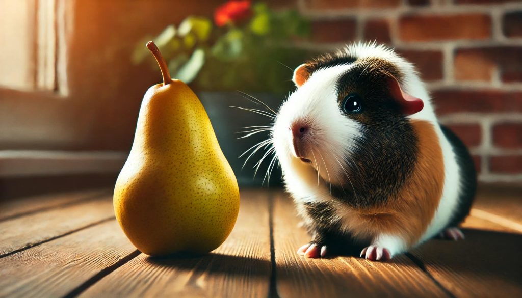 Guinea pig eating pears