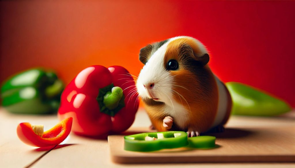 Guinea pig eating peppers